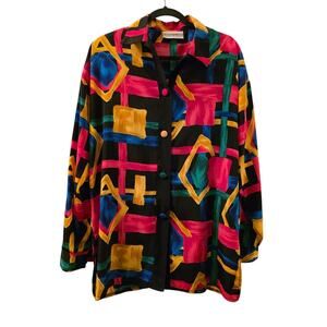 Vtg 80s Multicolored Geometric Button Down Shirt Art To Wear Peter Popovitc Read